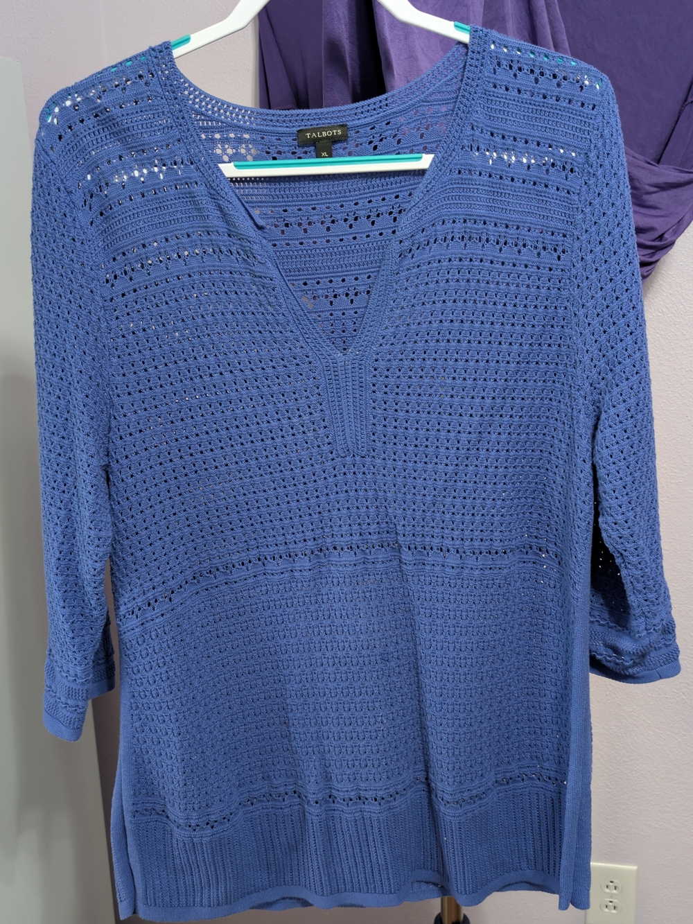 Talbots Periwinkle Crochet V-Neck Pullover